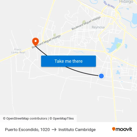 Puerto Escondido, 1020 to Instituto Cambridge map