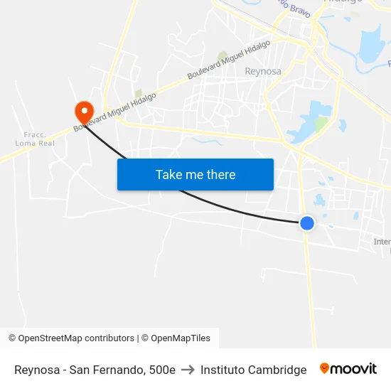 Reynosa - San Fernando, 500e to Instituto Cambridge map