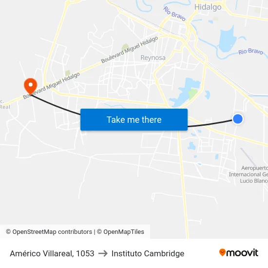 Américo Villareal, 1053 to Instituto Cambridge map