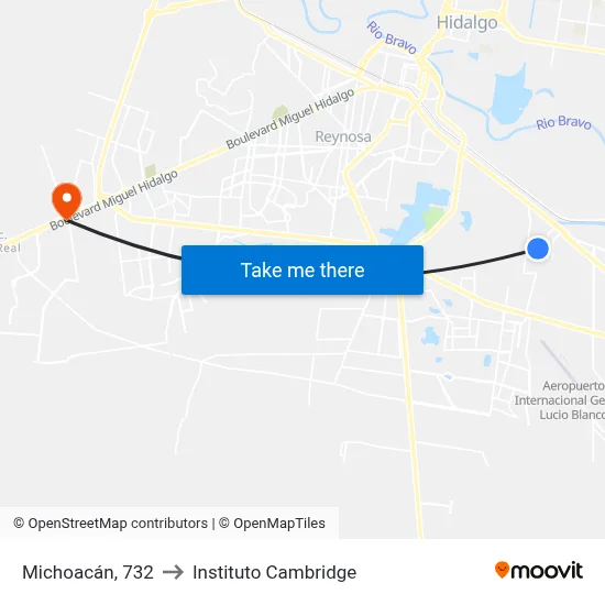 Michoacán, 732 to Instituto Cambridge map