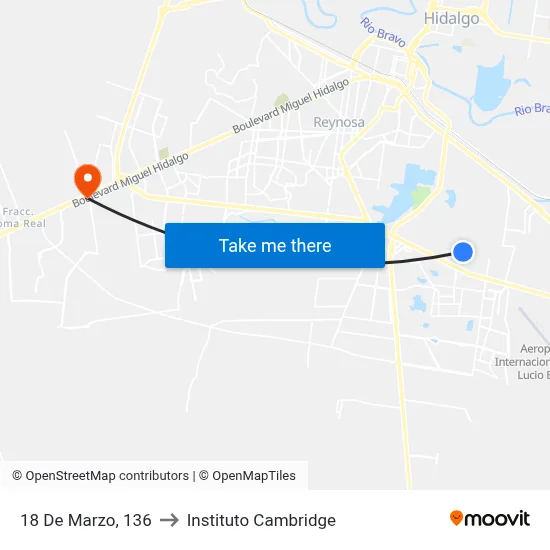 18 De Marzo, 136 to Instituto Cambridge map