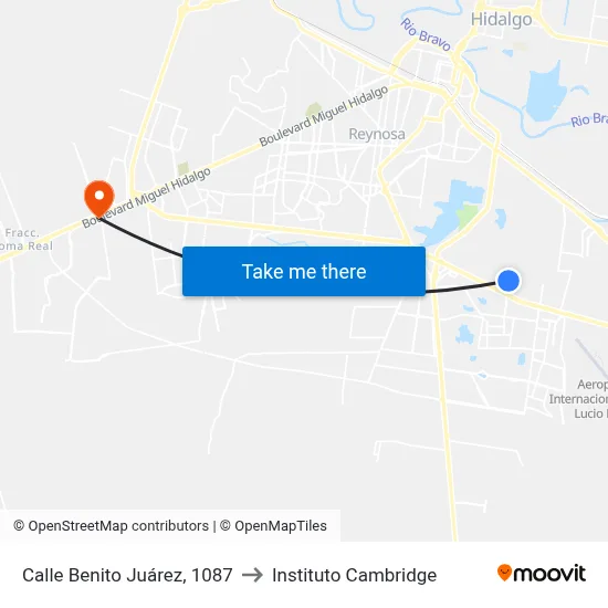 Calle Benito Juárez, 1087 to Instituto Cambridge map