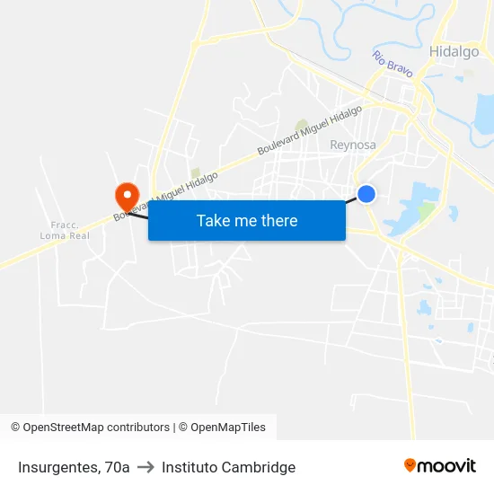 Insurgentes, 70a to Instituto Cambridge map
