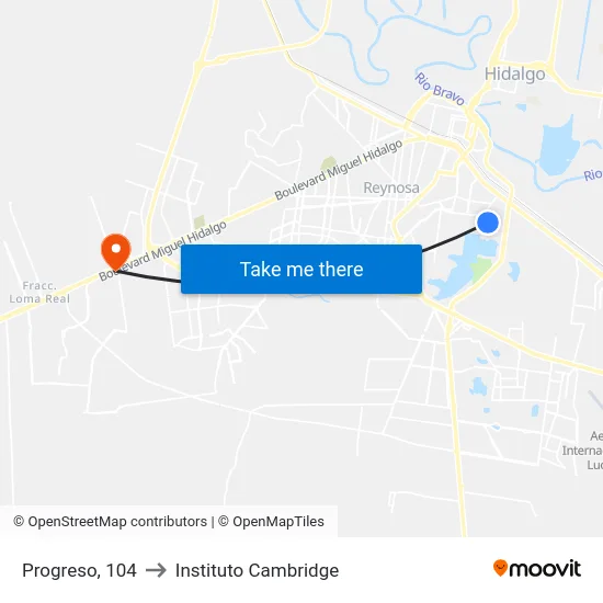 Progreso, 104 to Instituto Cambridge map
