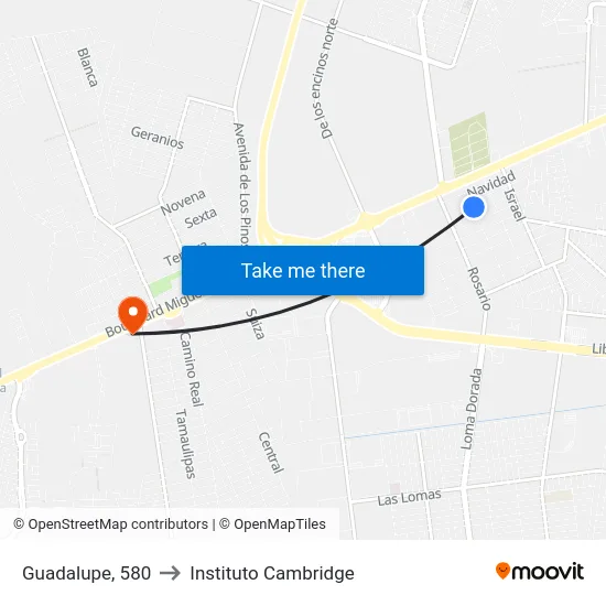 Guadalupe, 580 to Instituto Cambridge map