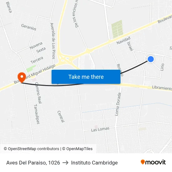 Aves Del Paraiso, 1026 to Instituto Cambridge map