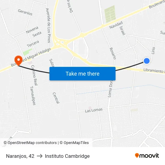 Naranjos, 42 to Instituto Cambridge map