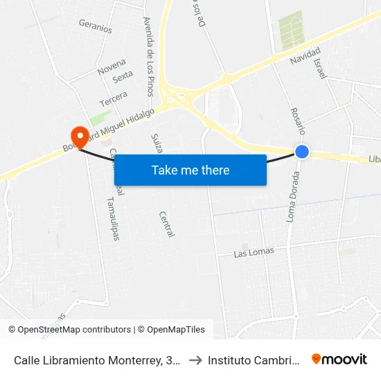 Calle Libramiento Monterrey, 3489 to Instituto Cambridge map