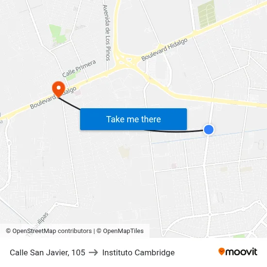 Calle San Javier, 105 to Instituto Cambridge map