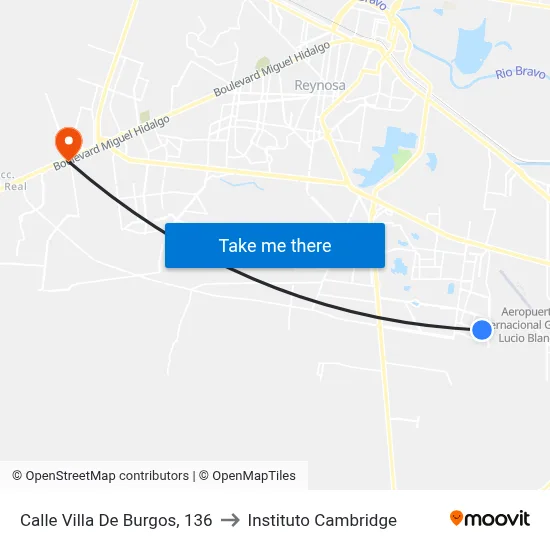 Calle Villa De Burgos, 136 to Instituto Cambridge map