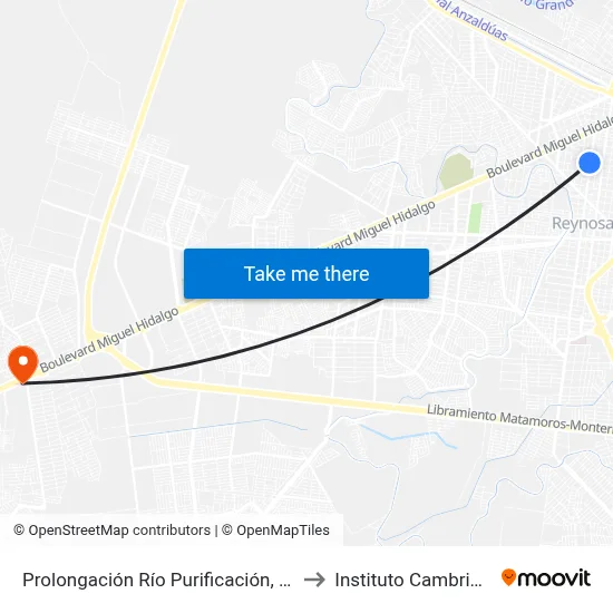 Prolongación Río Purificación, 850 to Instituto Cambridge map