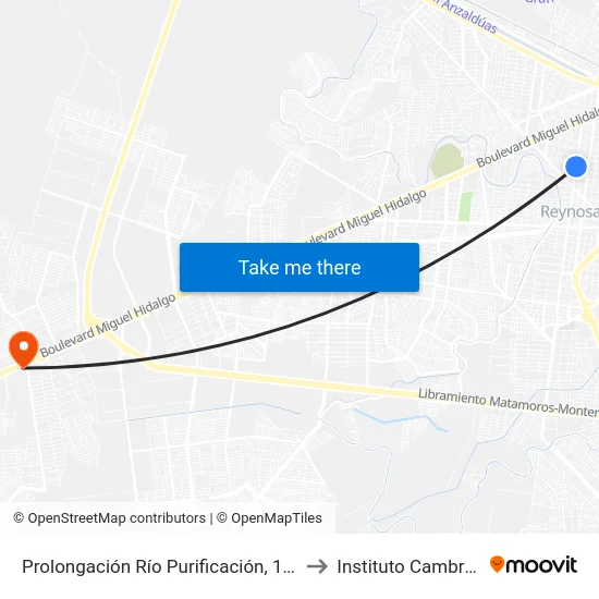 Prolongación Río Purificación, 1150_B to Instituto Cambridge map