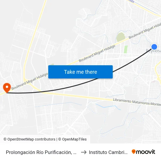 Prolongación Río Purificación, 1675 to Instituto Cambridge map