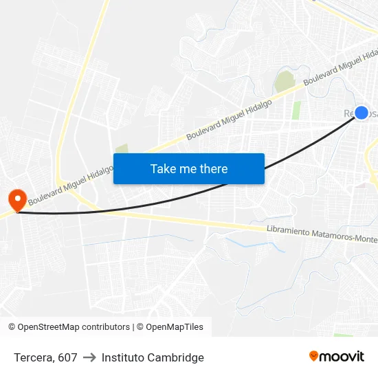 Tercera, 607 to Instituto Cambridge map