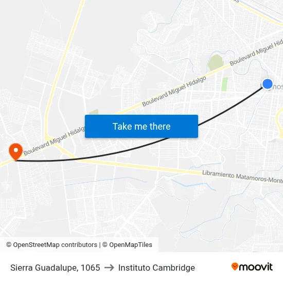 Sierra Guadalupe, 1065 to Instituto Cambridge map