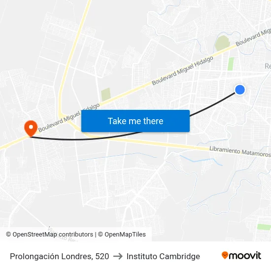 Prolongación Londres, 520 to Instituto Cambridge map