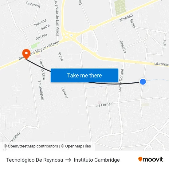 Tecnológico De Reynosa to Instituto Cambridge map