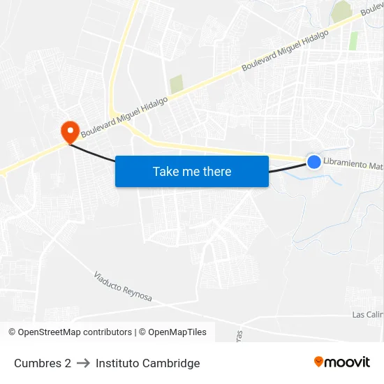 Cumbres 2 to Instituto Cambridge map