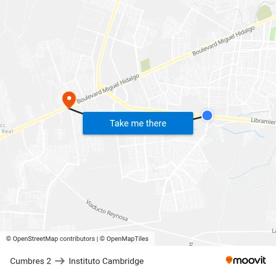 Cumbres 2 to Instituto Cambridge map