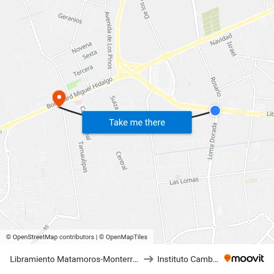 Libramiento Matamoros-Monterrey, 1000 to Instituto Cambridge map