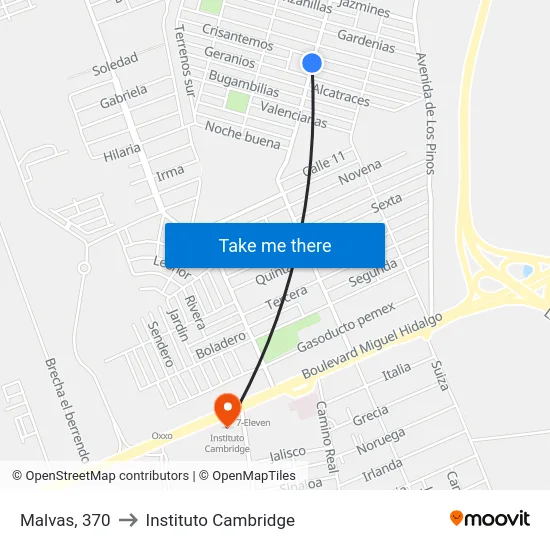 Malvas, 370 to Instituto Cambridge map