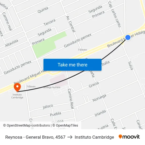 Reynosa - General Bravo, 4567 to Instituto Cambridge map