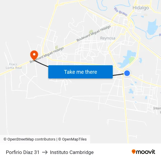 Porfirio Díaz 31 to Instituto Cambridge map