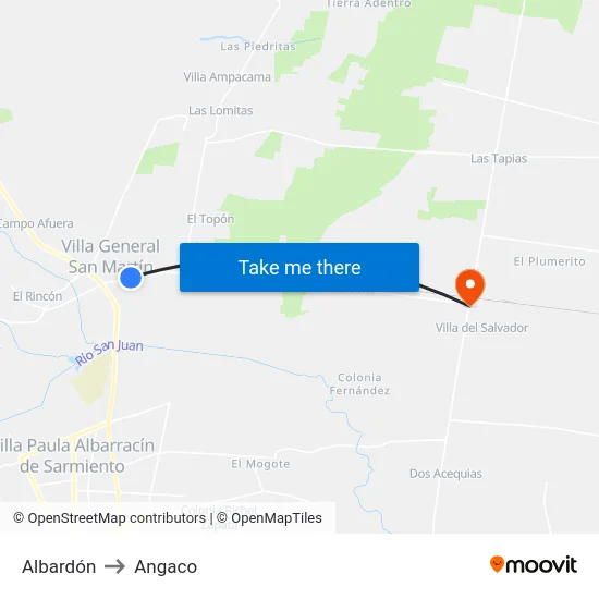 Albardón to Angaco map