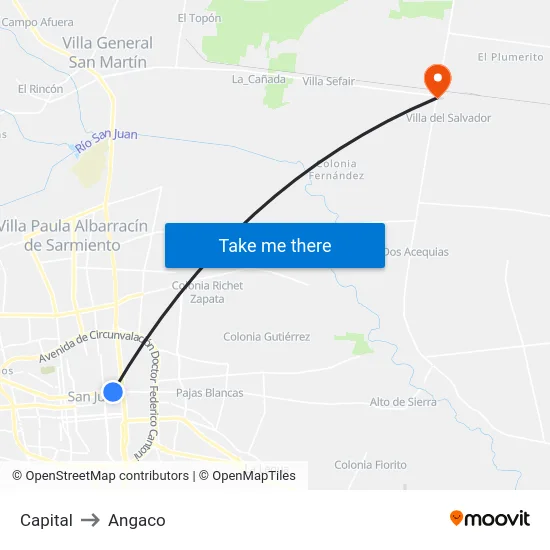 Capital to Angaco map