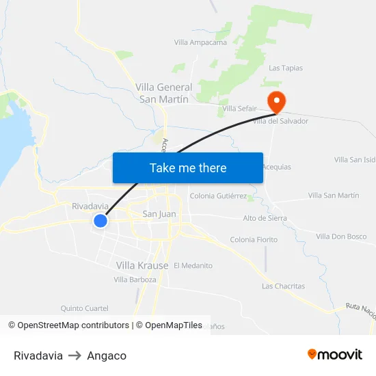 Rivadavia to Angaco map