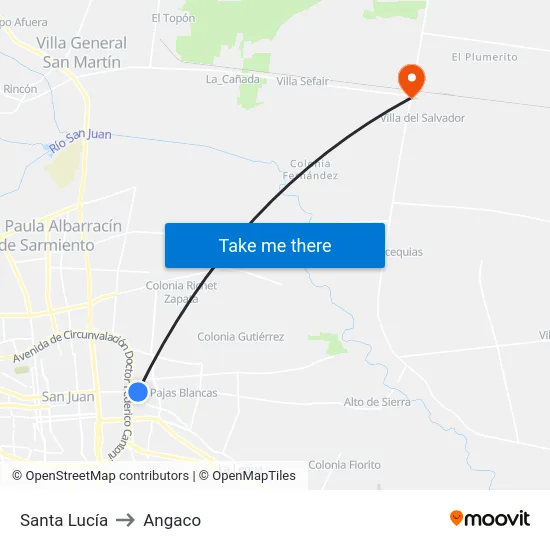 Santa Lucía to Angaco map