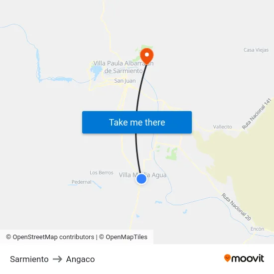 Sarmiento to Angaco map