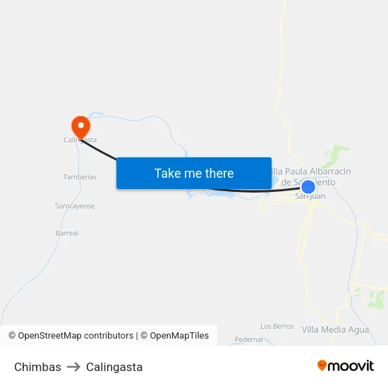 Chimbas to Calingasta map