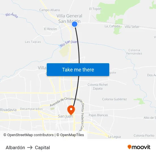 Albardón to Capital map