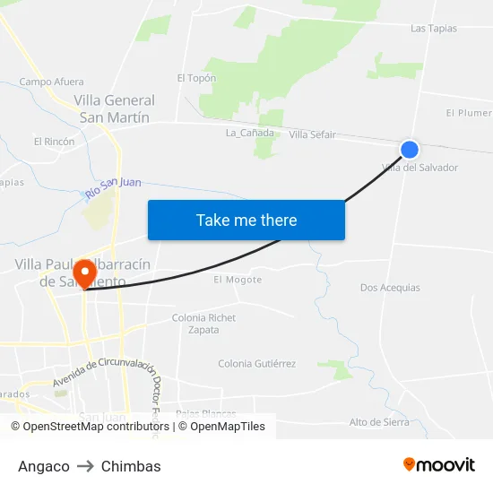 Angaco to Chimbas map