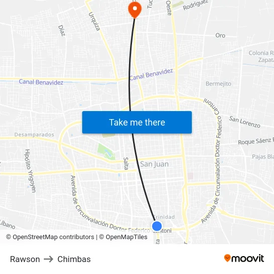 Rawson to Chimbas map