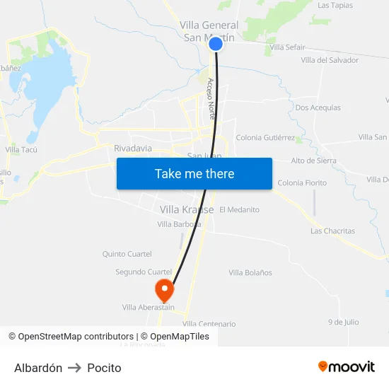 Albardón to Pocito map
