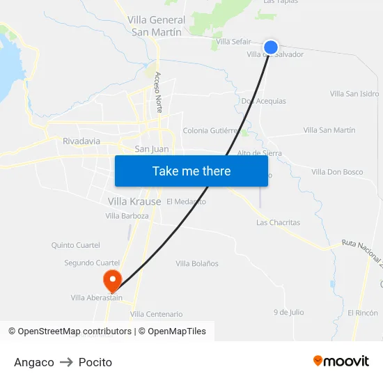 Angaco to Pocito map