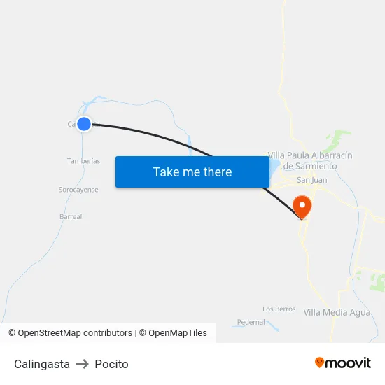 Calingasta to Pocito map