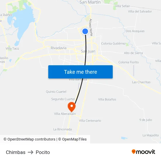 Chimbas to Pocito map