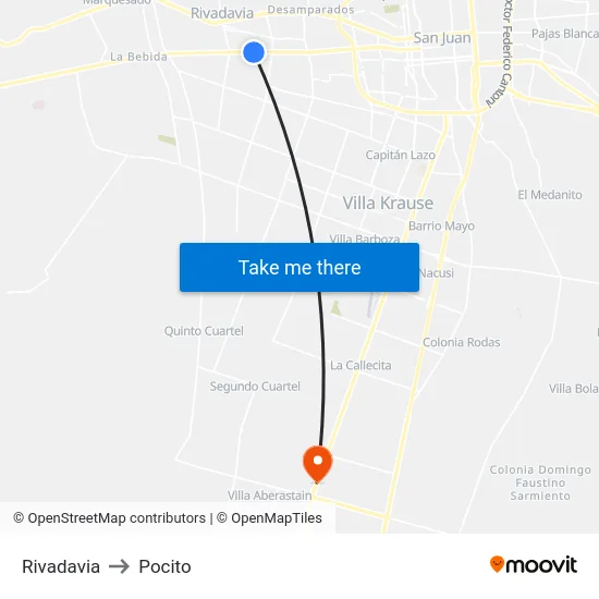 Rivadavia to Pocito map