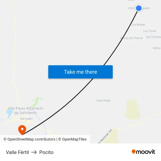 Valle Fértil to Pocito map