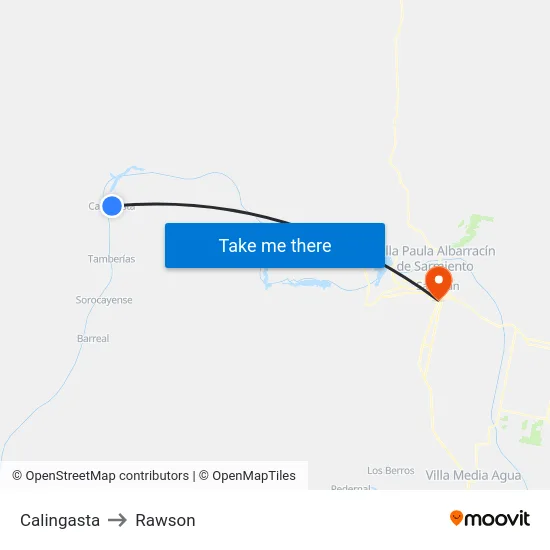 Calingasta to Rawson map
