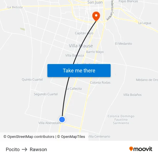 Pocito to Rawson map