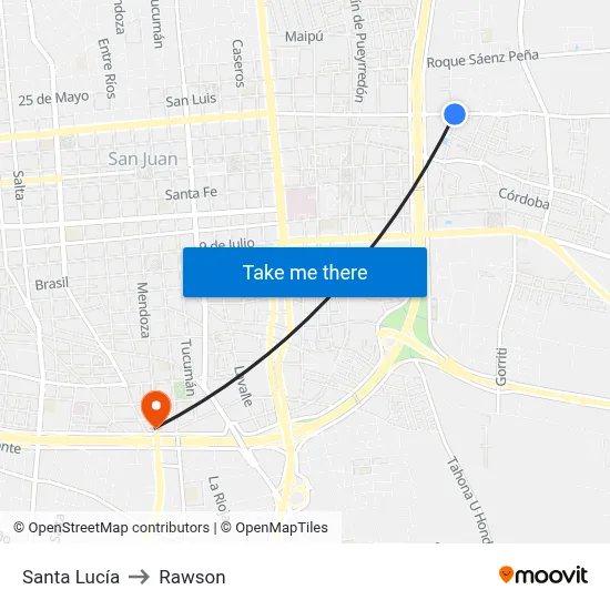Santa Lucía to Rawson map