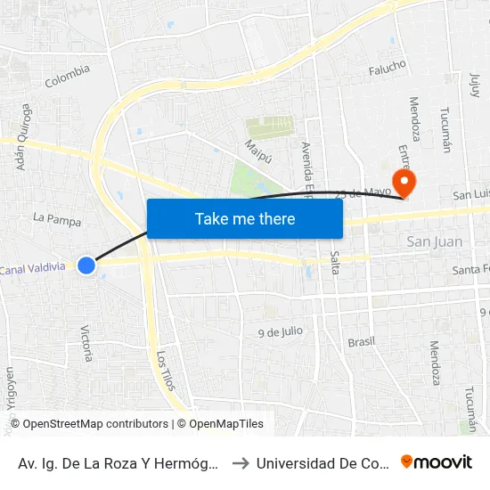 Av. Ig. De La Roza Y Hermógenes Ruíz to Universidad De Congreso map
