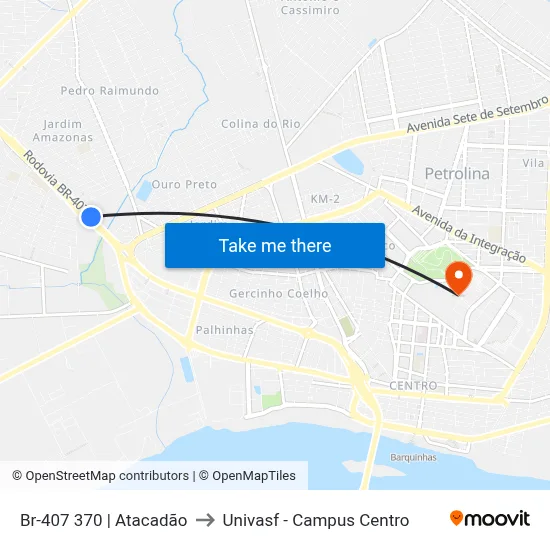 Br-407 370 | Atacadão to Univasf - Campus Centro map