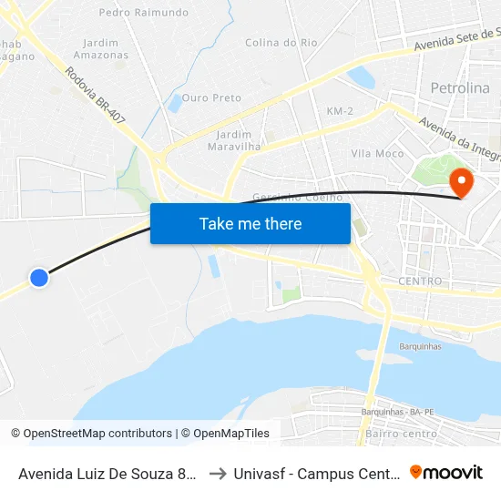 Avenida Luiz De Souza 880 to Univasf - Campus Centro map