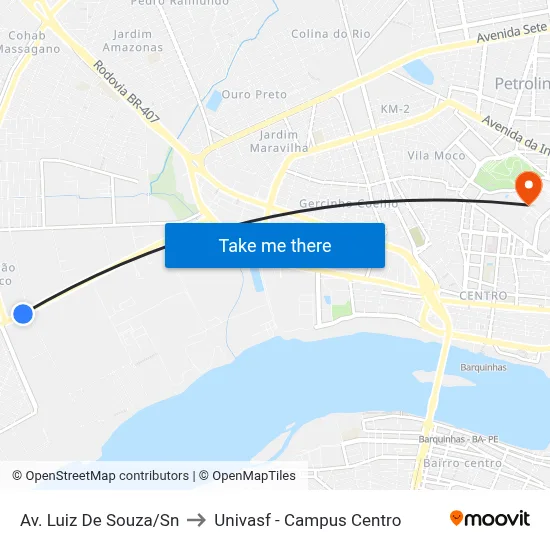 Av. Luiz De Souza/Sn to Univasf - Campus Centro map