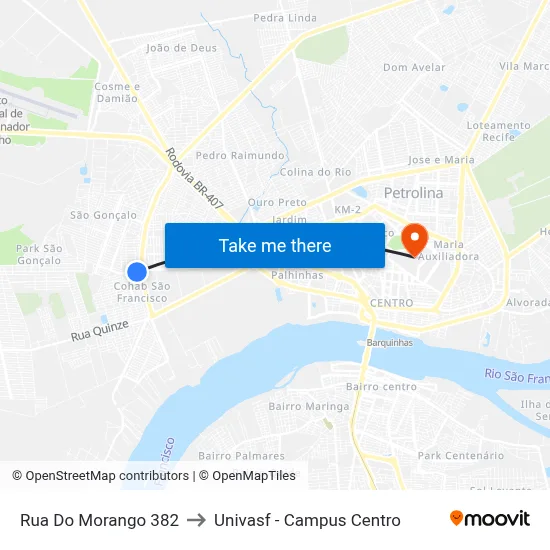 Rua Do Morango 382 to Univasf - Campus Centro map